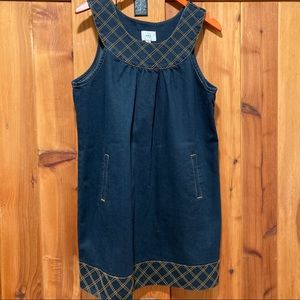 14 ECI New York retro denim shift dress pockets jean 70s embroidery sleeveless